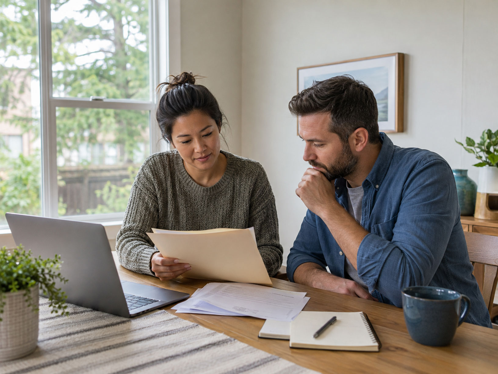 Prospective renters organizing documents for a Spokane rental application
